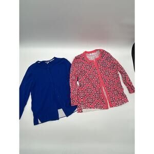 Crown & Ivy Cardigan Lot of 2 Size Med Blue Pink Button Front Preppy Twee